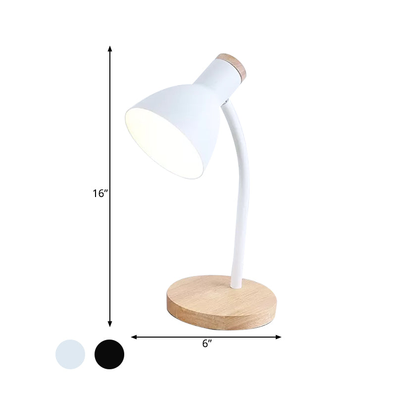 Flexible Gooseneck Table Lamp Modern Metallic Black White Wood Base