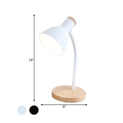 Flexible Gooseneck Table Lamp Modern Metallic Black White Wood Base
