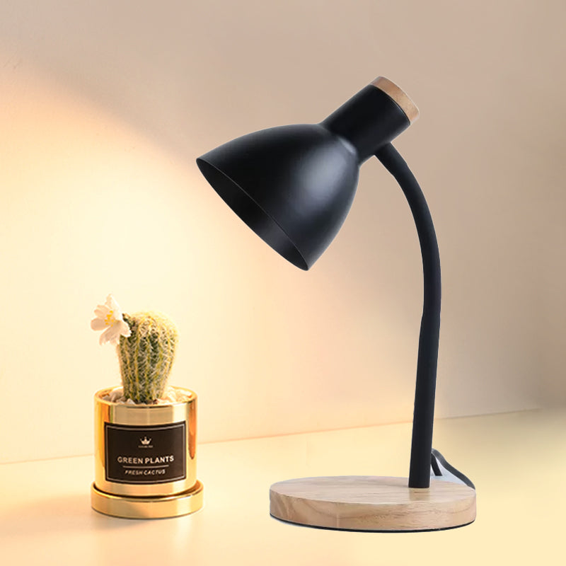 Flexible Gooseneck Table Lamp Modern Metallic Black White Wood Base