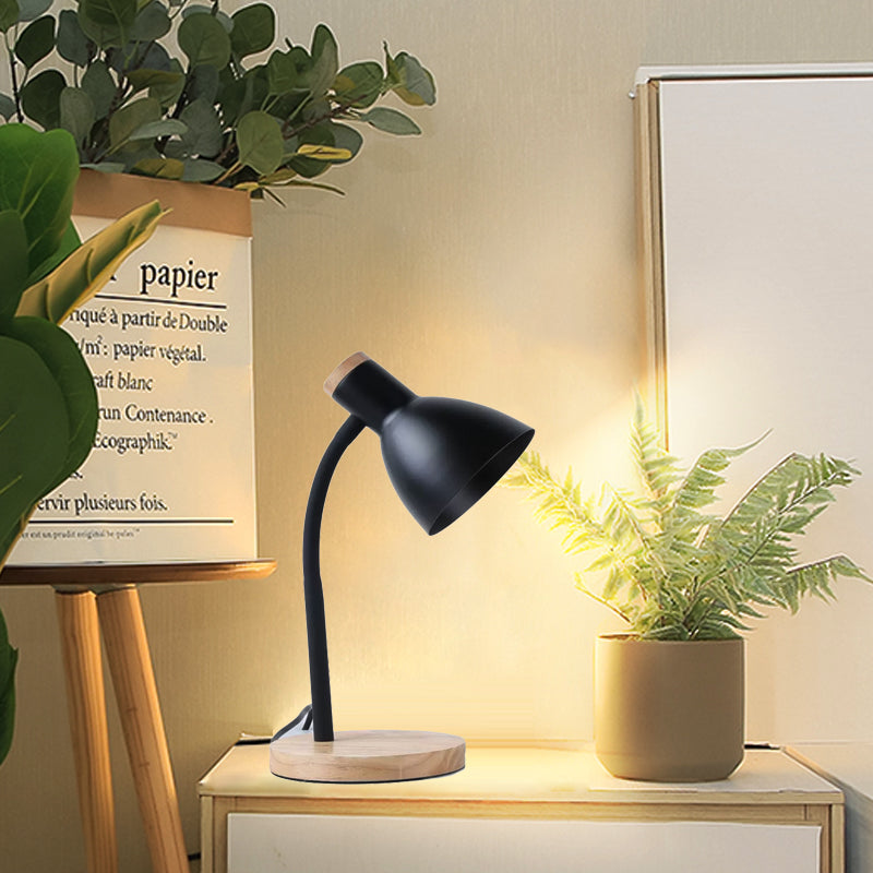Flexible Gooseneck Table Lamp Modern Metallic Black White Wood Base