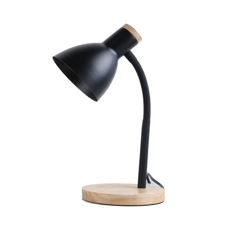 Flexible Gooseneck Table Lamp Modern Metallic Black White Wood Base