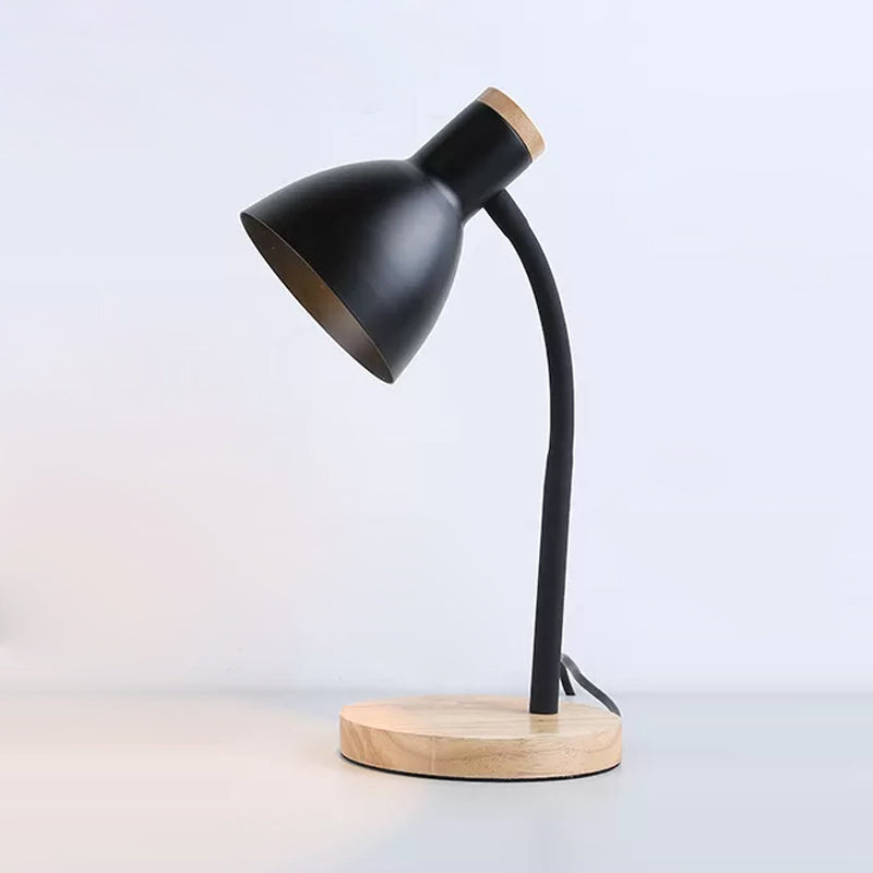Flexible Gooseneck Table Lamp Modern Metallic Black White Wood Base