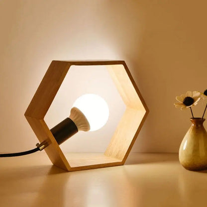 Hexagonal Wooden Table Lamp for Cozy Atmosphere