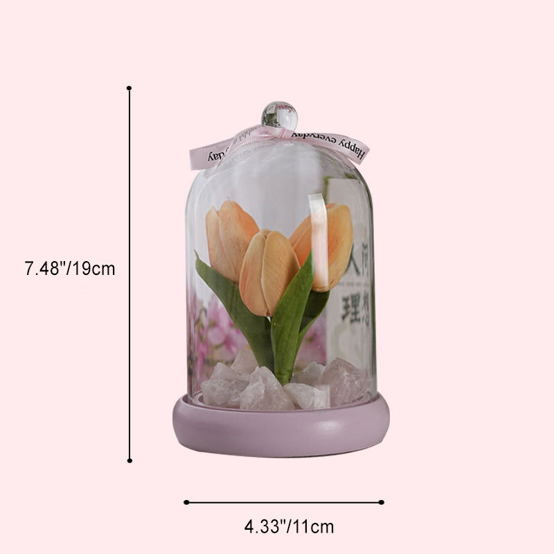 Modern Simplicity Cylinder Flower Wood Glass LED Table Lamp