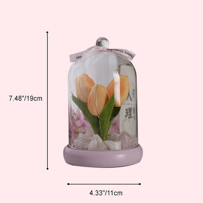 Modern Simplicity Cylinder Flower Wood Glass LED Table Lamp
