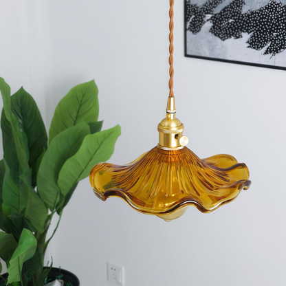 Elegant Hibiscus Glass Pendant Light – Timeless Brass and Glass Design