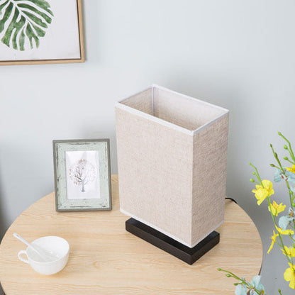 Modern Simplicity Rectangular Linen Black Wooden Base 1-Light Table Lamp