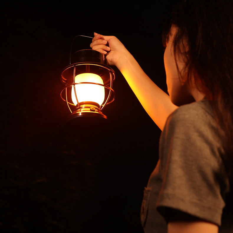 Rechargeable Waterproof LED Table Lamp - Farmhouse Style, Iron & Acrylic Cylinder for Indoor Use