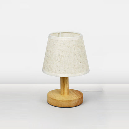 Contemporary Nordic Round Wood Fabric LED Table Lamp for Bedroom