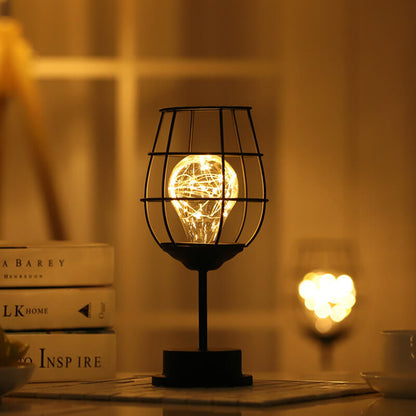 Retro Iron Wine Bottle Night Light Table Lamp LED Decor