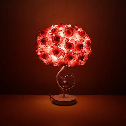 Moderne Art Deco Rose Floral Fabric Table Lamp 1-Bulb Bedroom