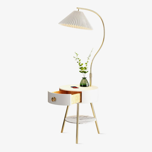 Pleated Nightstand Floor Light with Gold Base and Shade