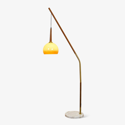 Hulusi Hanging Floor Lamp with Orange Shade and Marble Base