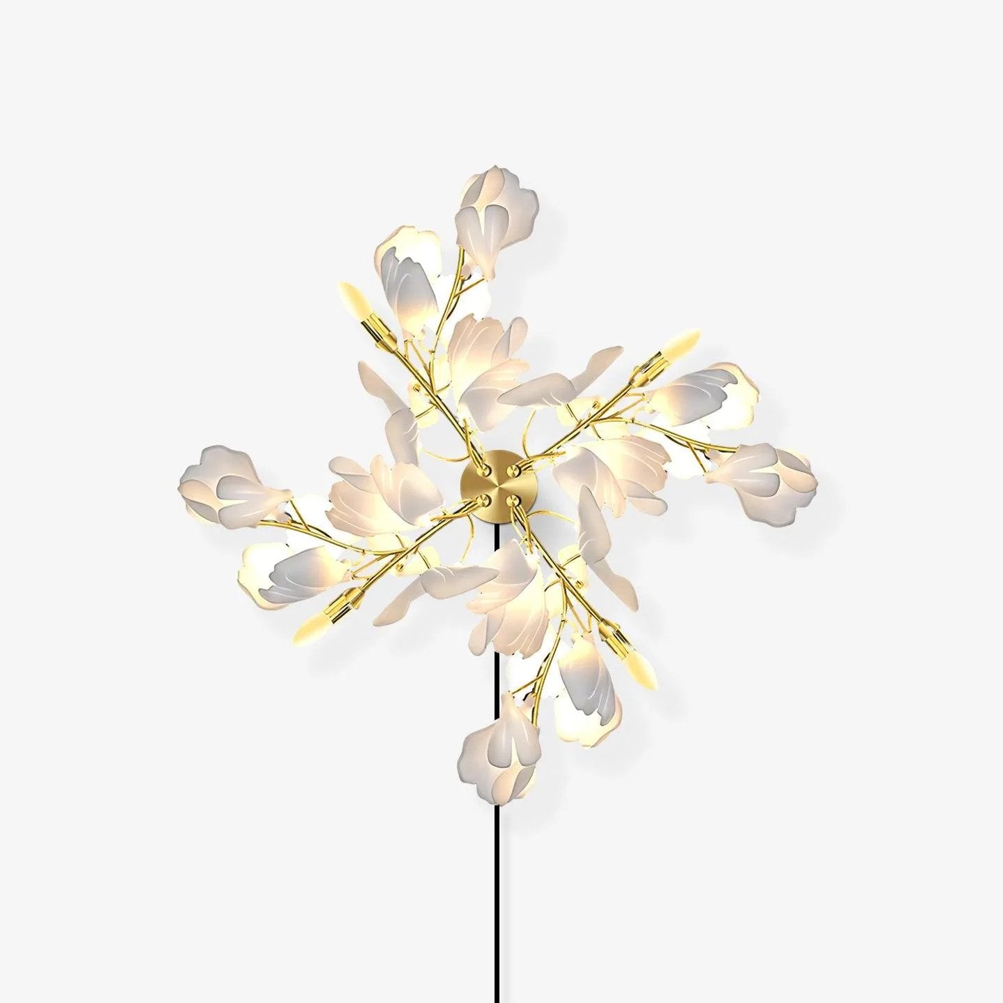 Gingko Flowers Plug-in Wall Lamp LED Gold & White Sconce