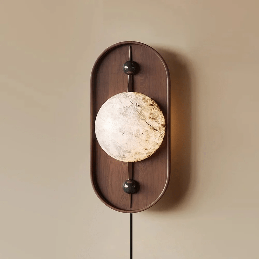 Bezel Plug-in Wall Lamp with LED and Alabaster Shade