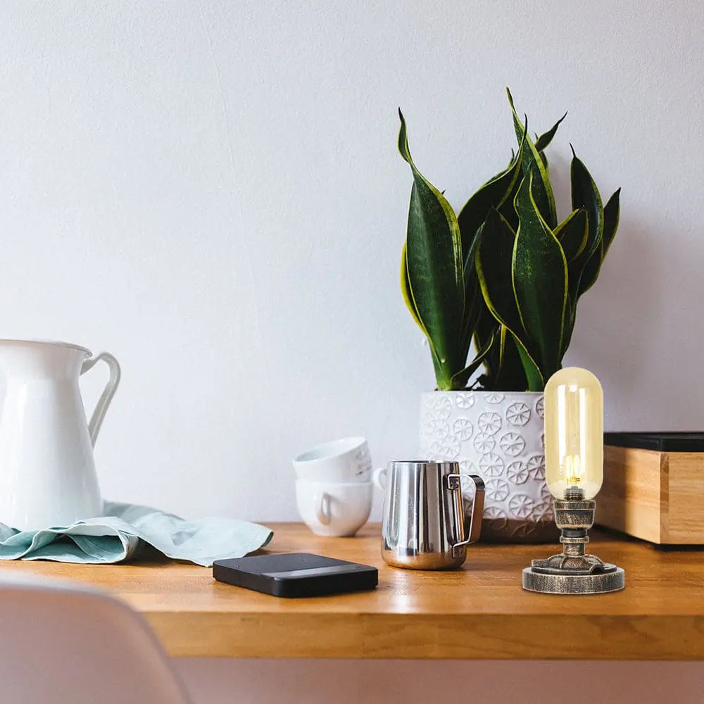 Industrial Design Table Lamp with Metal Pipe - LED Lighting