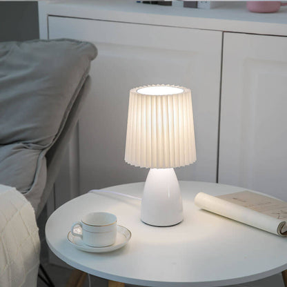 Scandinavian Retro Table Lamp with Pleated Shade and Glass Base