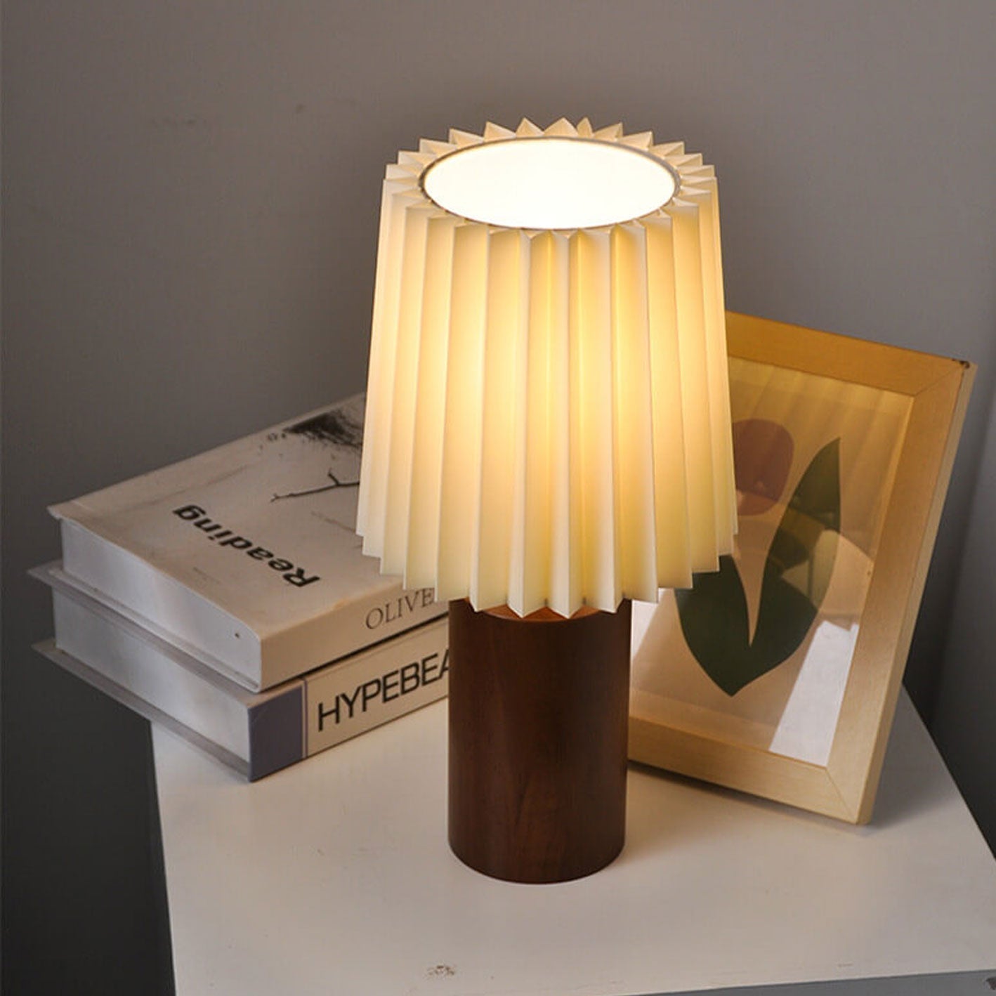 Vintage Column Table Lamp with Solid Wood Base, 1-Light