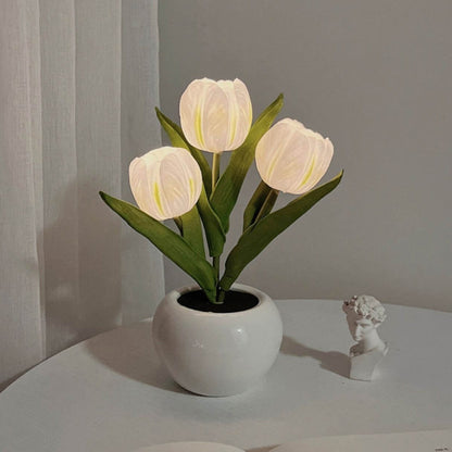 Tulip Simulation Bouquet Ceramic Pot LED Night Light Lamp