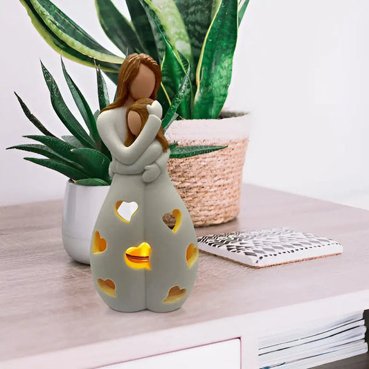 Embrace Candle Holder – Mother Daughter Figurine – Flickering Light