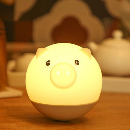 Cartoon Creative Pig Round Silicone LED Night Light Lamp