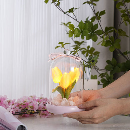 Modern Simplicity Cylinder Flower Wood Glass LED Table Lamp