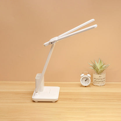 Adjustable LED Desk Lamp with Dual Heads and Multi-Angle Design