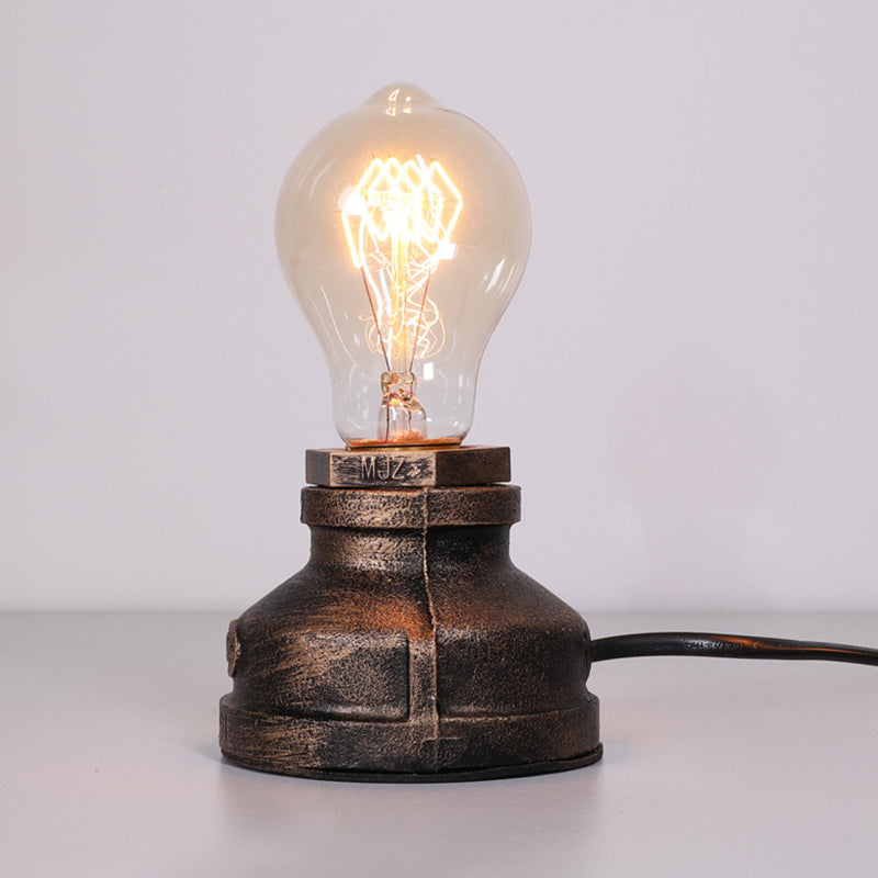 Industrial Pipe Base Table Lamp Single Bulb Iron Nightstand Lamp for Bedroom
