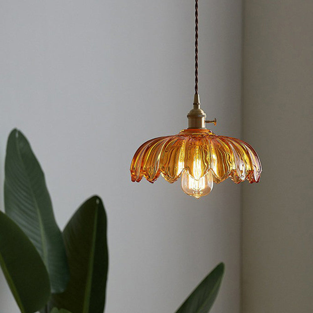 Vintage Glazed Floral Hanging Lamp - Elegant Glass Pendant