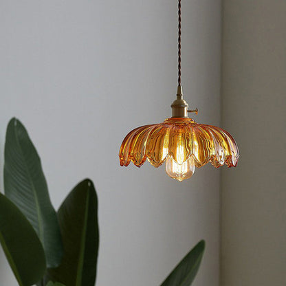 Vintage Glazed Floral Hanging Lamp - Elegant Glass Pendant