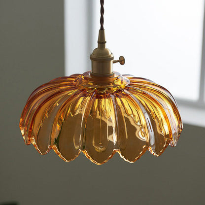 Vintage Glazed Floral Hanging Lamp - Elegant Glass Pendant
