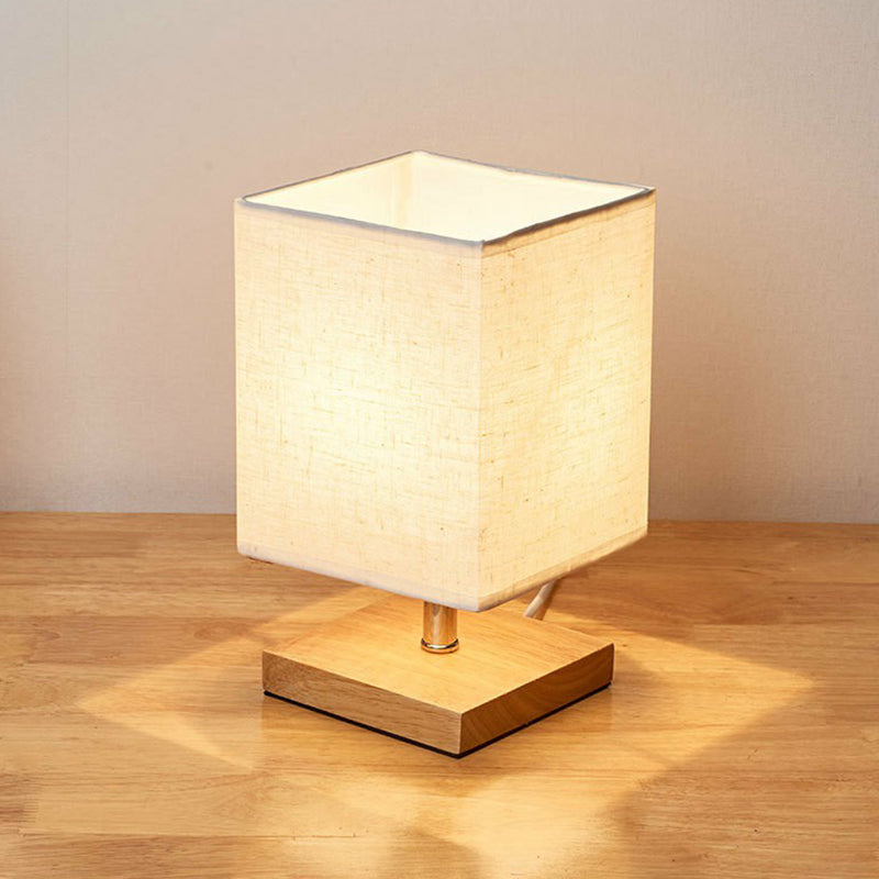 Flaxen and Wood Minimalist Small Table Lamp 1-Light Fabric Nightstand Lamp