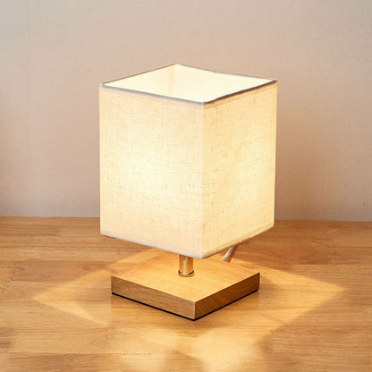 Flaxen and Wood Minimalist Small Table Lamp 1-Light Fabric Nightstand Lamp