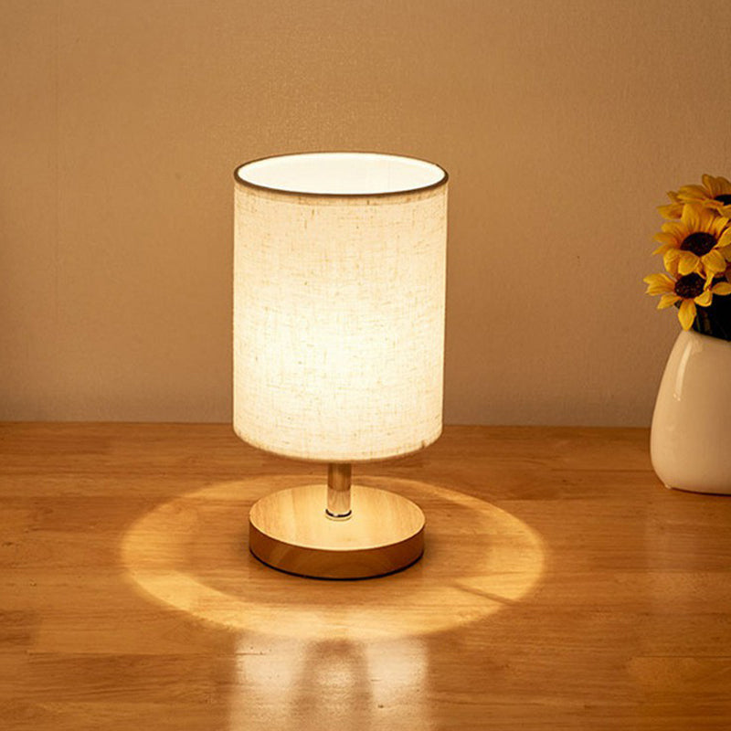 Flaxen and Wood Minimalist Small Table Lamp 1-Light Fabric Nightstand Lamp