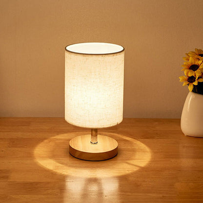 Flaxen and Wood Minimalist Small Table Lamp 1-Light Fabric Nightstand Lamp