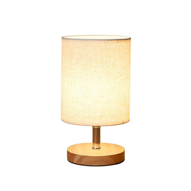 Flaxen and Wood Minimalist Small Table Lamp 1-Light Fabric Nightstand Lamp