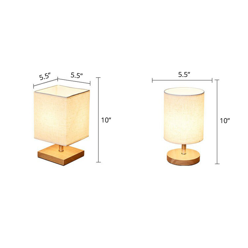 Flaxen and Wood Minimalist Small Table Lamp 1-Light Fabric Nightstand Lamp