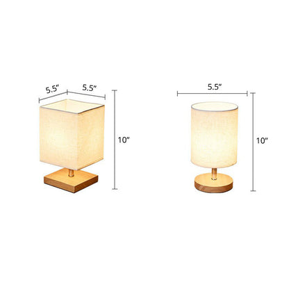 Flaxen and Wood Minimalist Small Table Lamp 1-Light Fabric Nightstand Lamp