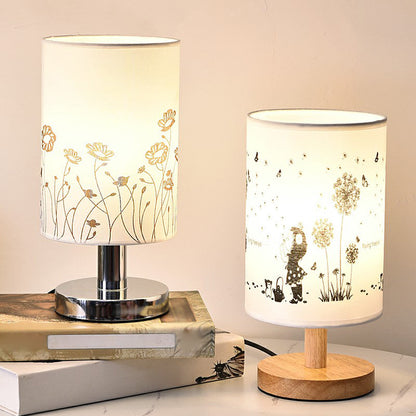 Zylinder Table Lamp Fabric 1-Light Minimalist White Design