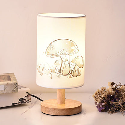 White Cylinder Table Lamp Fabric 1-Light Minimalist Design
