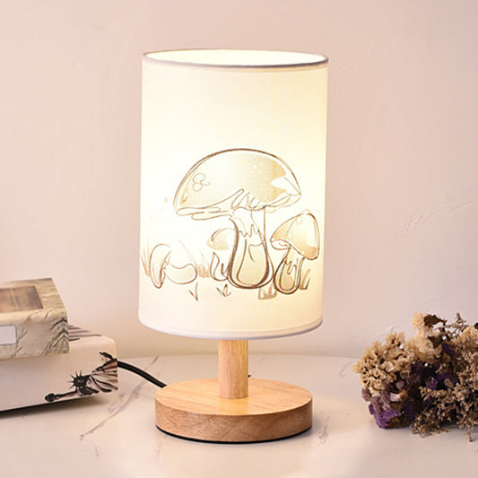 White Cylinder Table Lamp Fabric 1-Light Minimalist Design