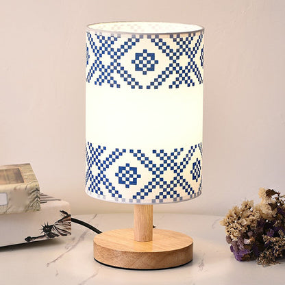 White Cylinder Table Lamp Fabric 1-Light Minimalist Design