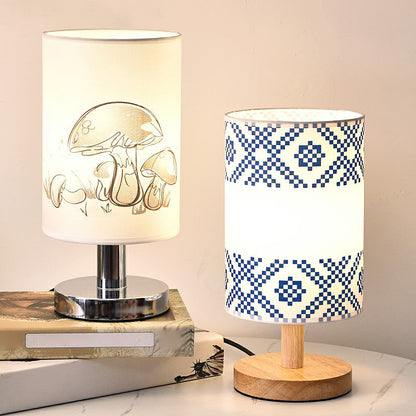 White Cylinder Table Lamp Fabric 1-Light Minimalist Design
