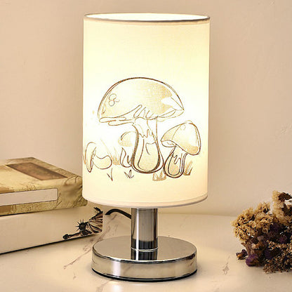 White Cylinder Table Lamp Fabric 1-Light Minimalist Design