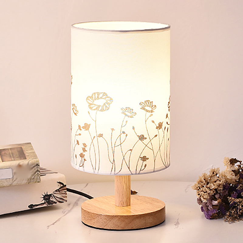 Zylinder Table Lamp Fabric 1-Light Minimalist White Design