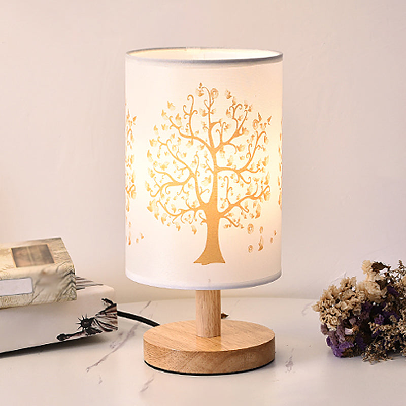 Zylinder Table Lamp Fabric 1-Light Minimalist White Design