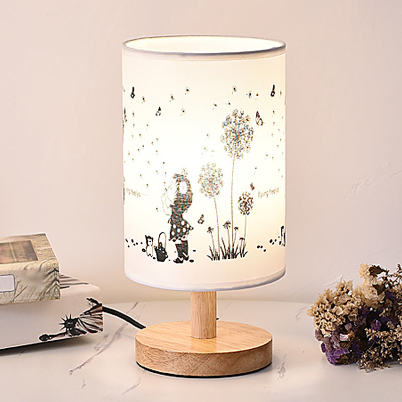 White Cylinder Table Lamp Fabric 1-Light Minimalist Design