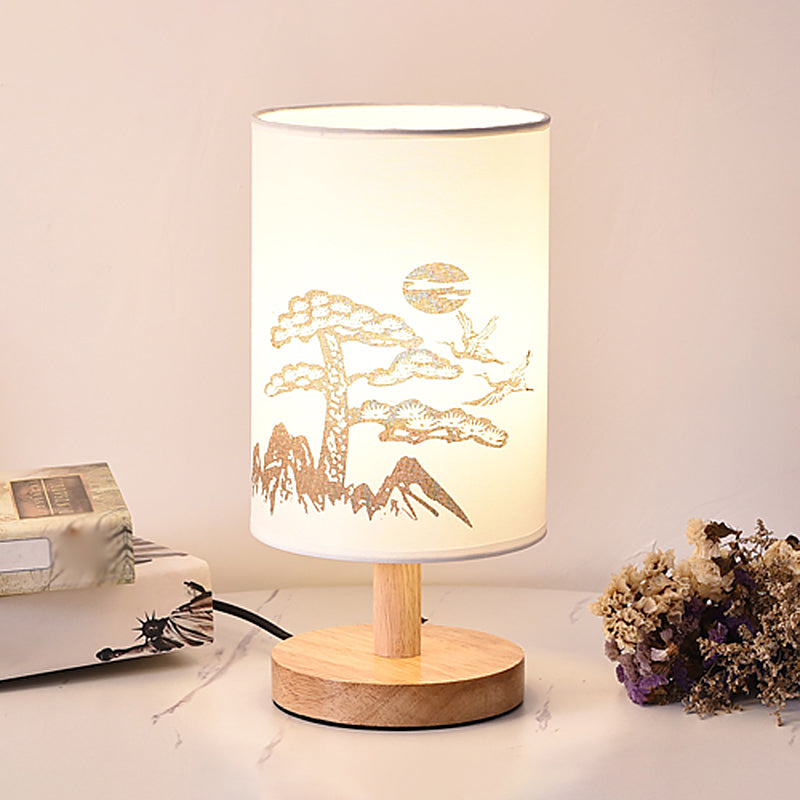 Zylinder Table Lamp Fabric 1-Light Minimalist White Design