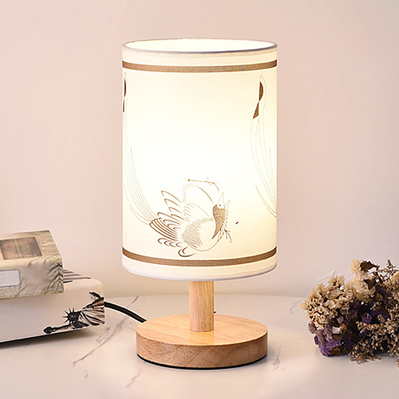 Zylinder Table Lamp Fabric 1-Light Minimalist White Design