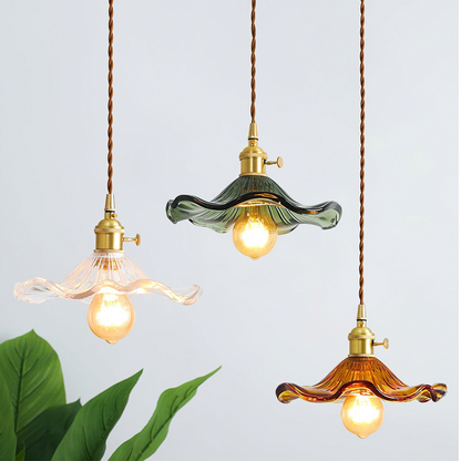 Elegant Hibiscus Glass Pendant Light – Timeless Brass and Glass Design